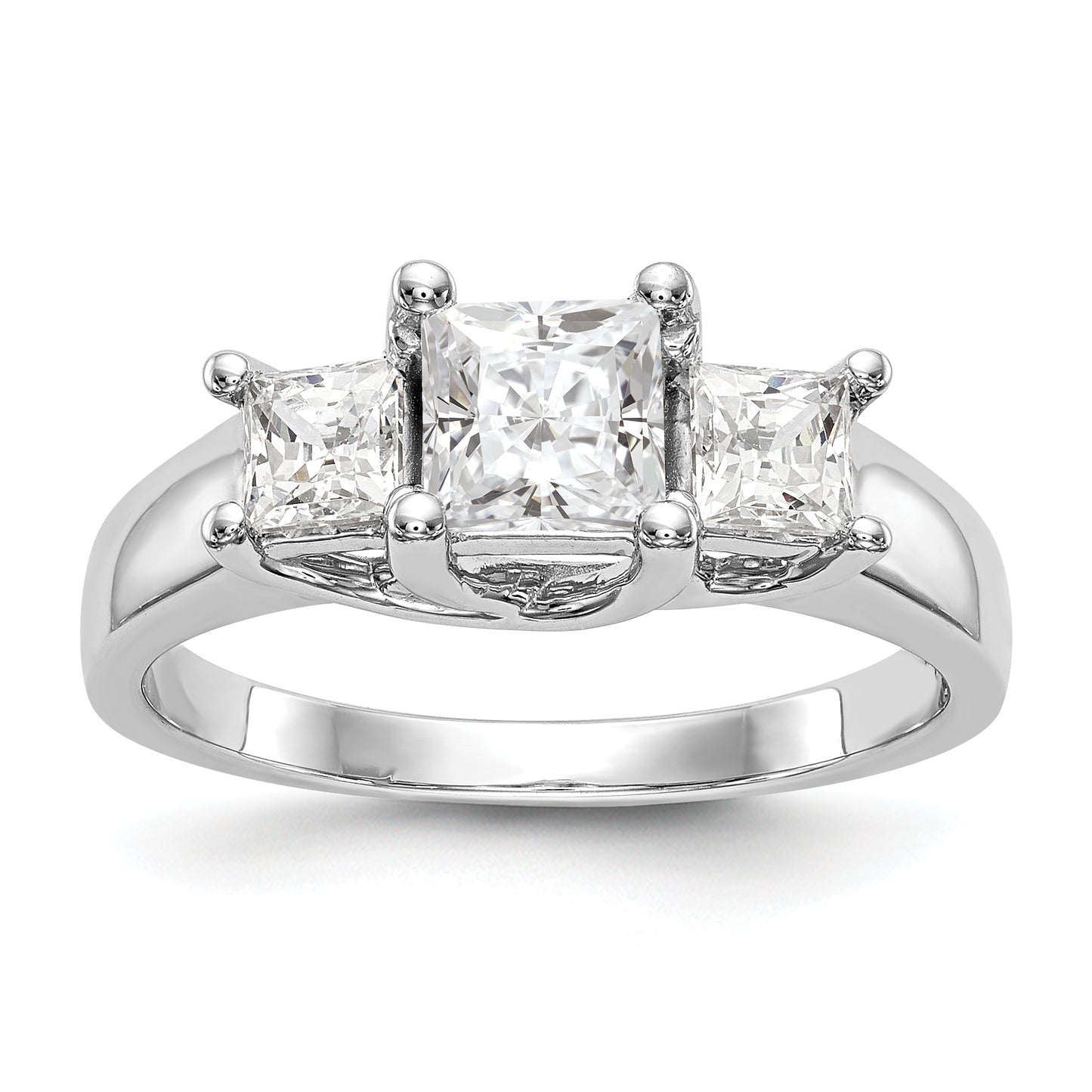 14K White Gold 3 Stone Simulated Diamond Engagement Ring