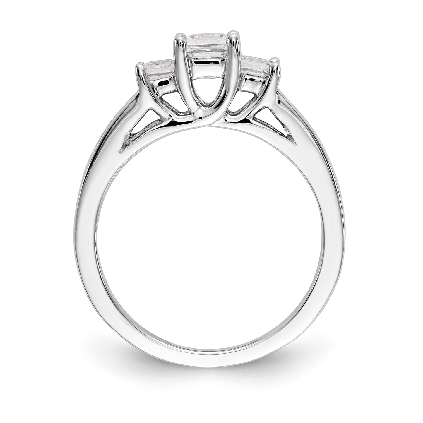 14K White Gold 3 Stone Simulated Diamond Engagement Ring