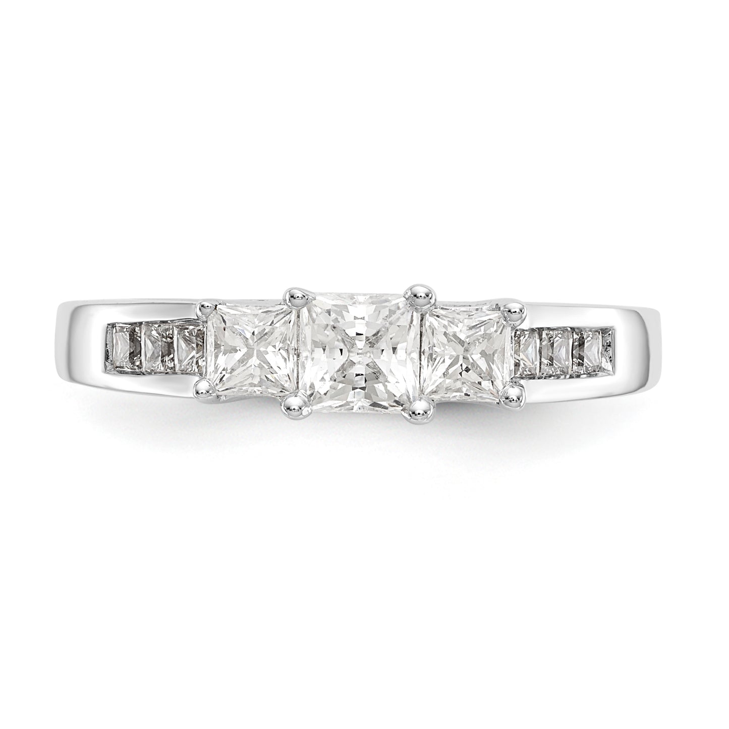 14K White Gold 3 Stone Simulated Diamond Engagement Ring