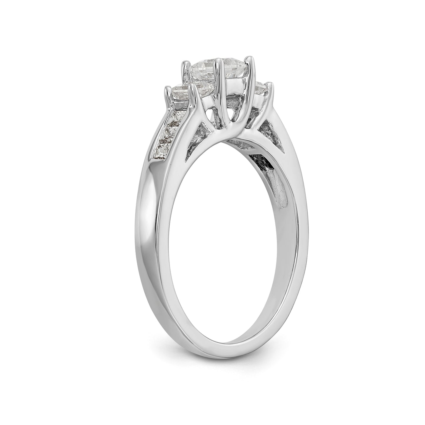 14K White Gold 3 Stone Simulated Diamond Engagement Ring