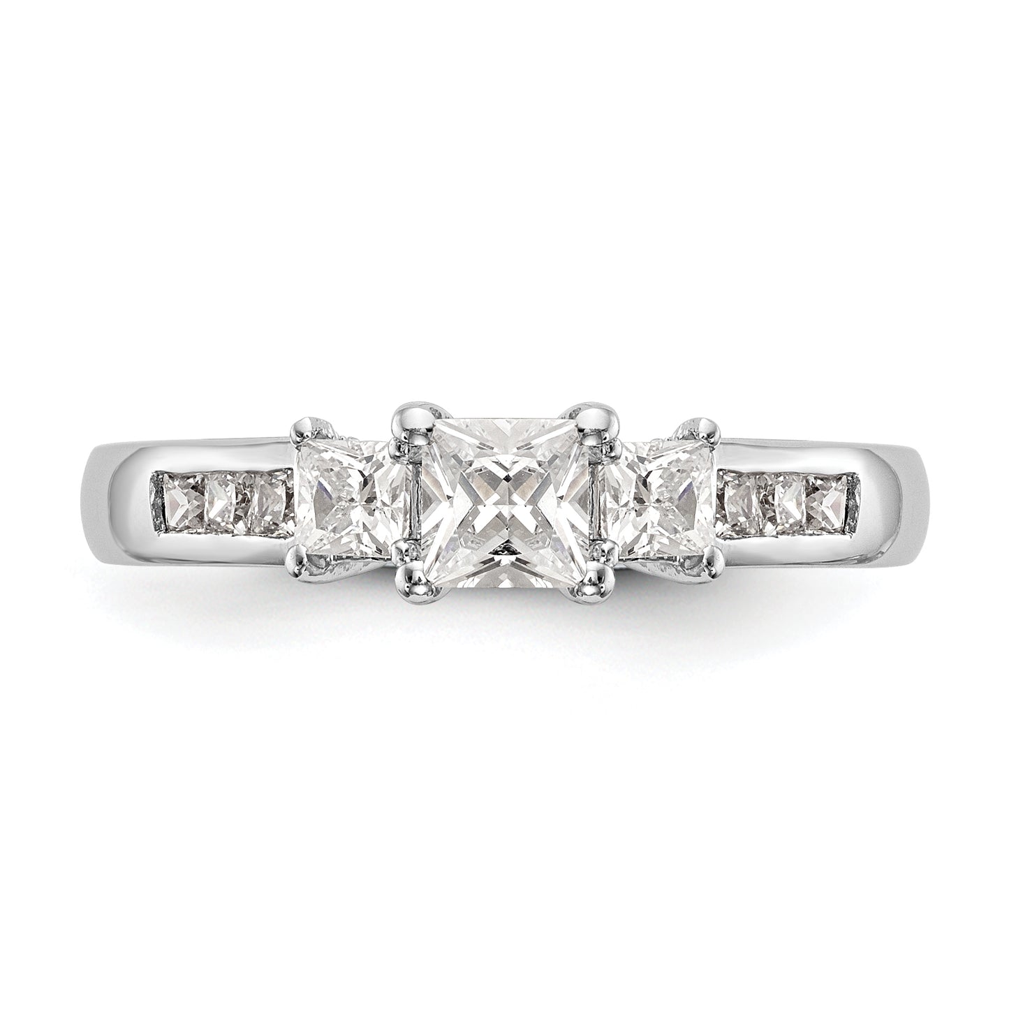 14K White Gold 3 Stone Simulated Diamond Engagement Ring