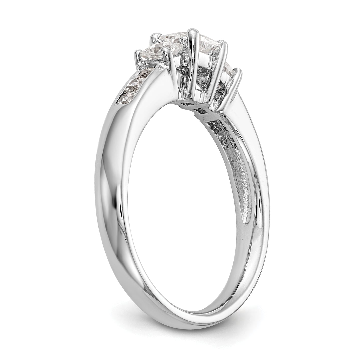 14K White Gold 3 Stone Simulated Diamond Engagement Ring