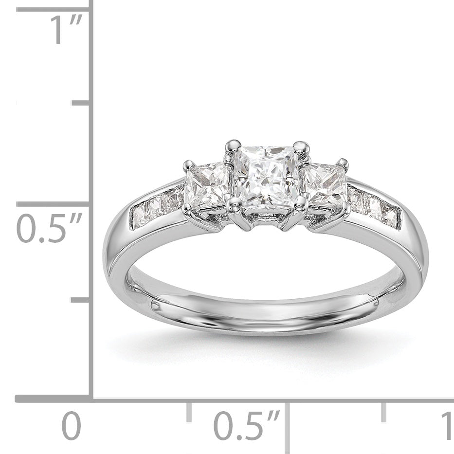 14K White Gold 3 Stone Simulated Diamond Engagement Ring