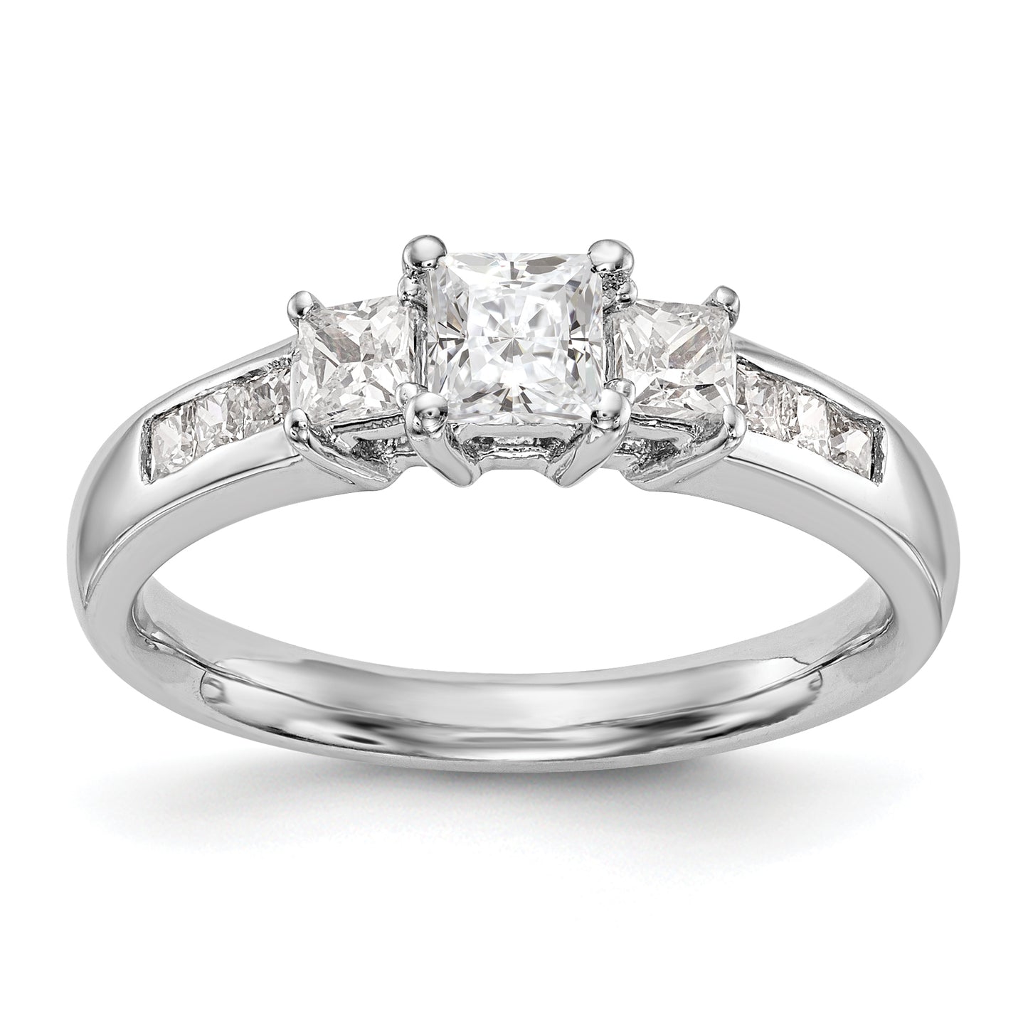 14K White Gold 3 Stone Simulated Diamond Engagement Ring