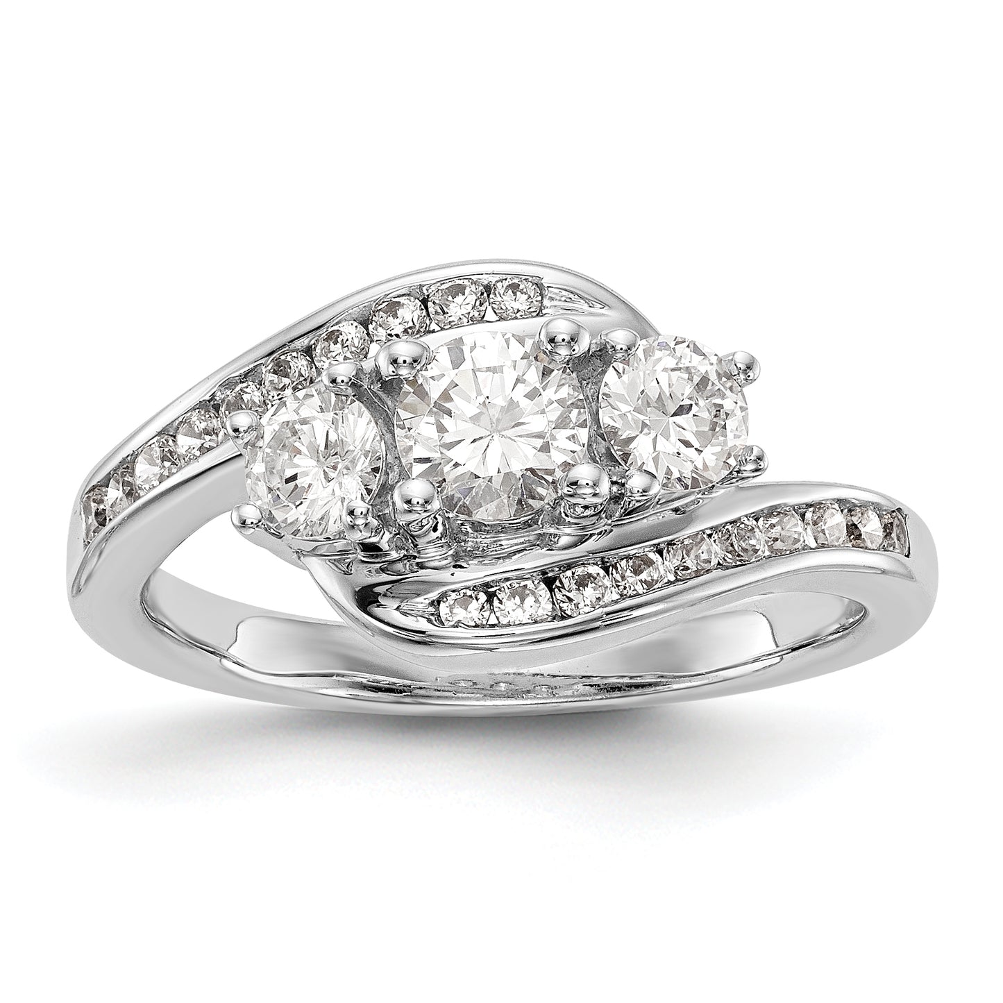 14K White Gold 3 Stone Simulated Diamond Engagement Ring