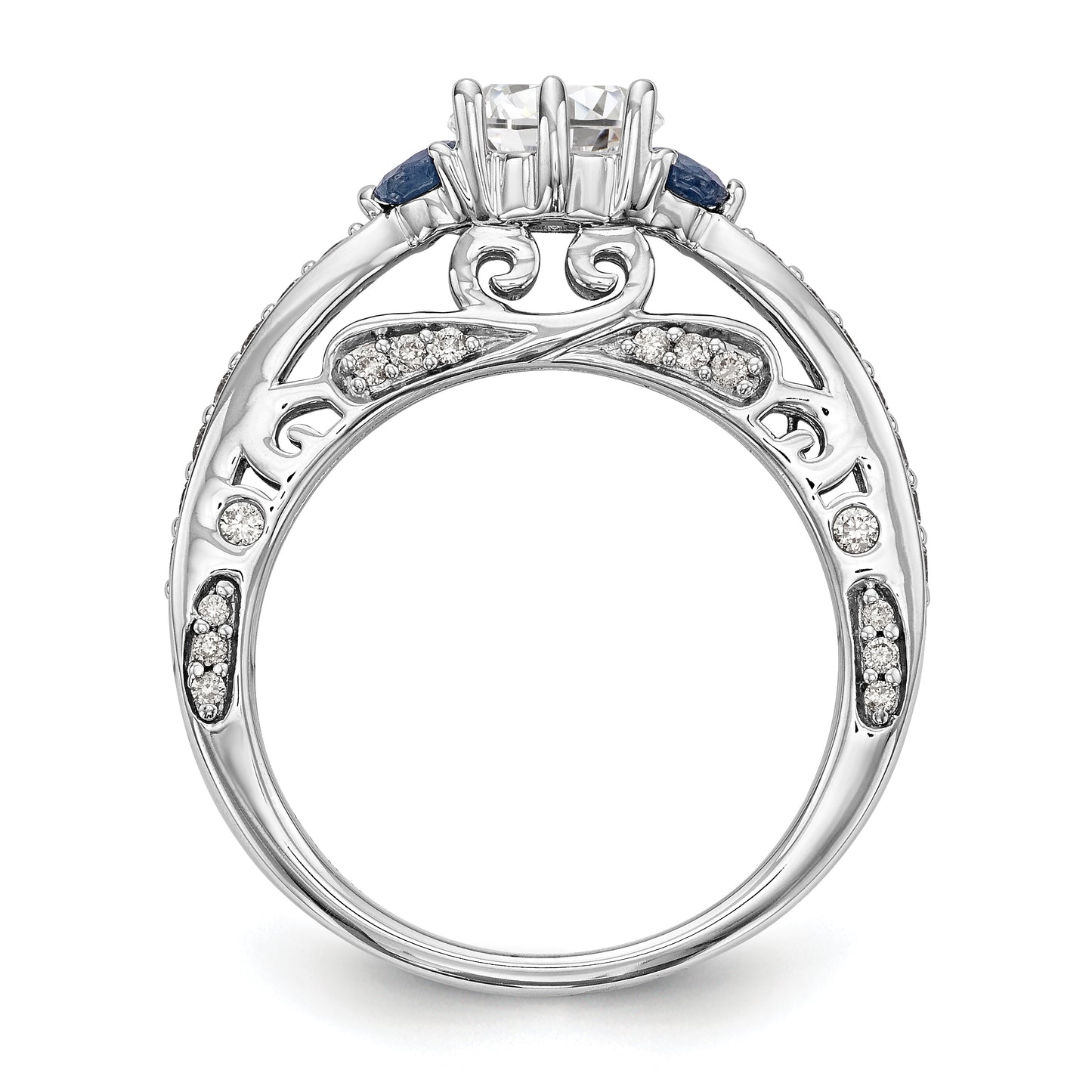 14k White Gold Simulated Diamond with Sapphire Engagement Ring