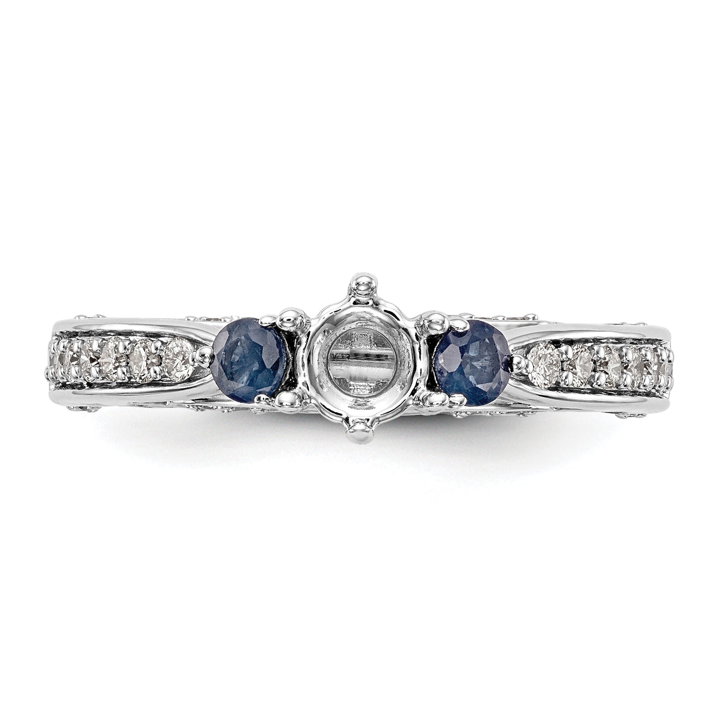 14k White Gold Simulated Diamond with Sapphire Engagement Ring