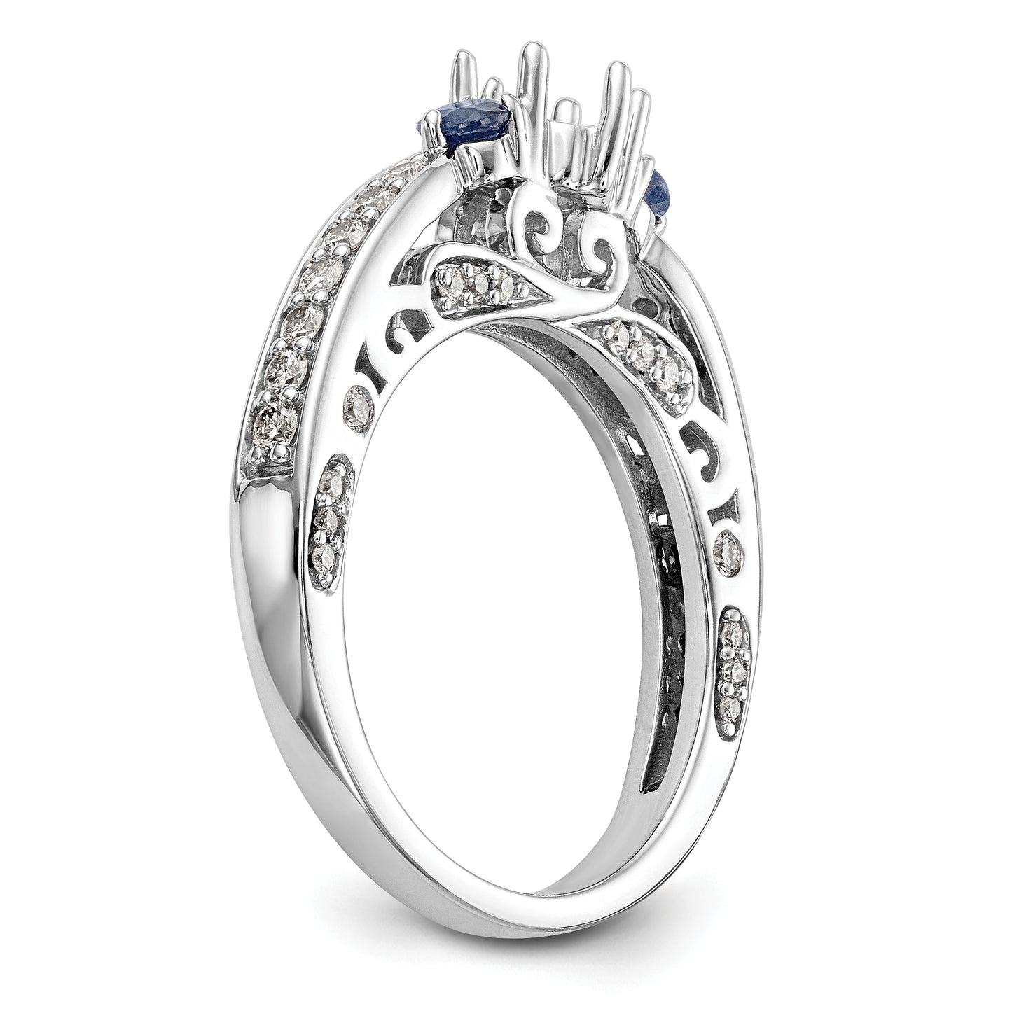 14k White Gold Simulated Diamond with Sapphire Engagement Ring