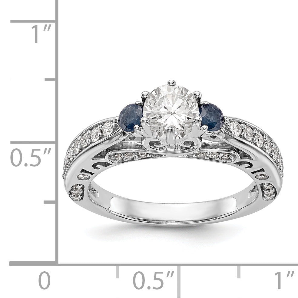 14k White Gold Simulated Diamond with Sapphire Engagement Ring