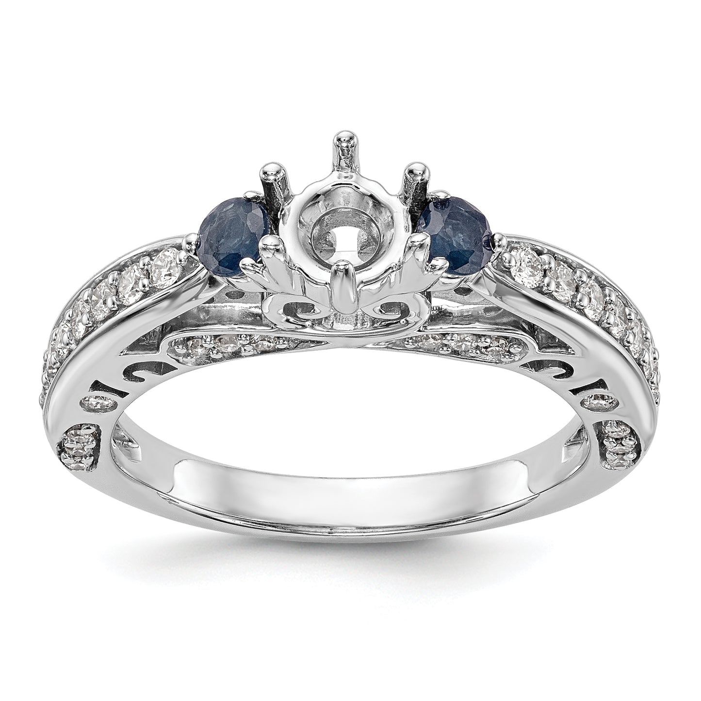 14k White Gold Simulated Diamond with Sapphire Engagement Ring