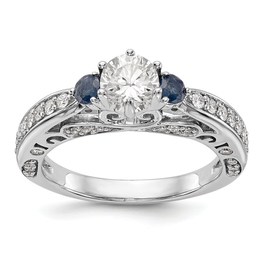 14k White Gold Simulated Diamond with Sapphire Engagement Ring