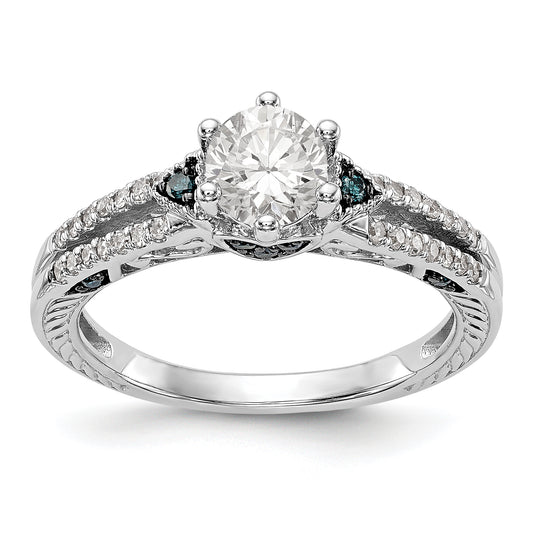 14k White Gold Blue and White Simulated Diamond Engagement Ring