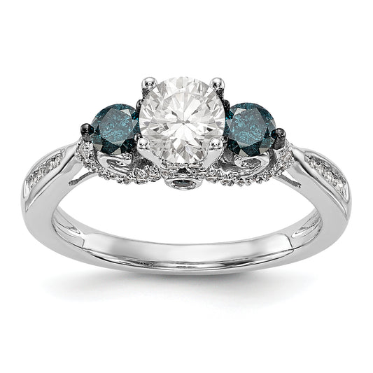 14k White Gold Blue and White Simulated Diamond Engagement Ring