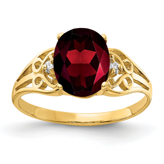 14k 9x7mm Oval Garnet Checker AAA Diamond ring