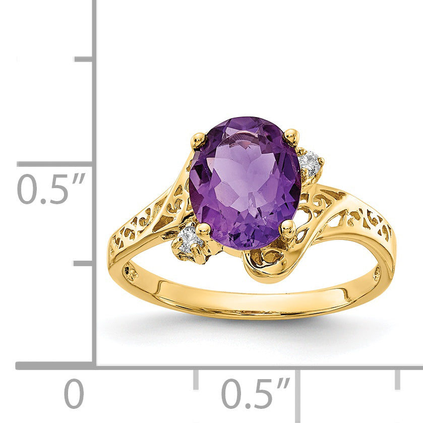 14k 9x7mm Oval Amethyst Checker VS Diamond ring