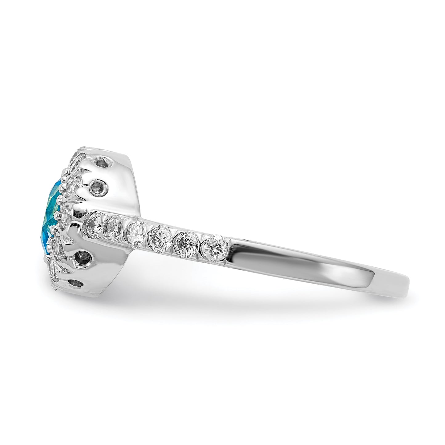 14k White Gold 5mm Blue Topaz Checker A Diamond ring