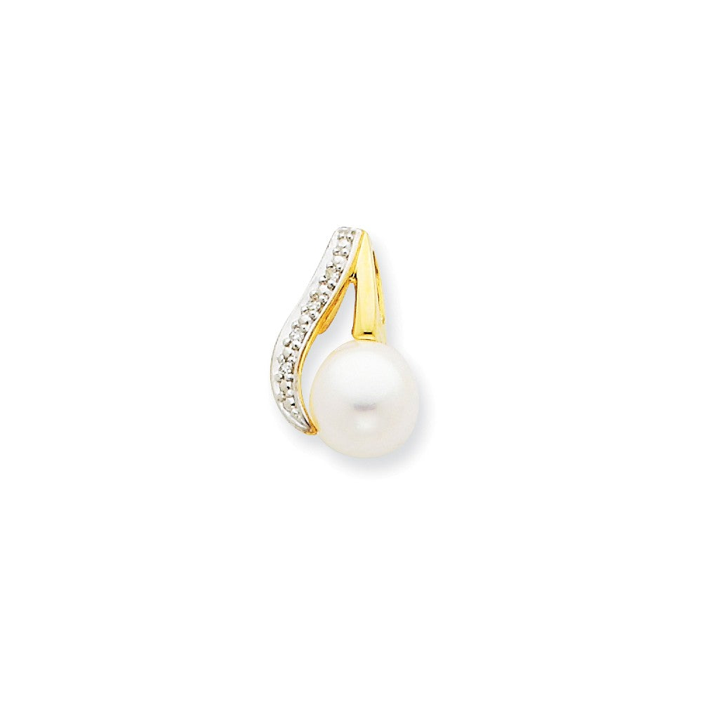 14k Yellow Gold Diamond and Rhodium Diamond Pearl Pendant