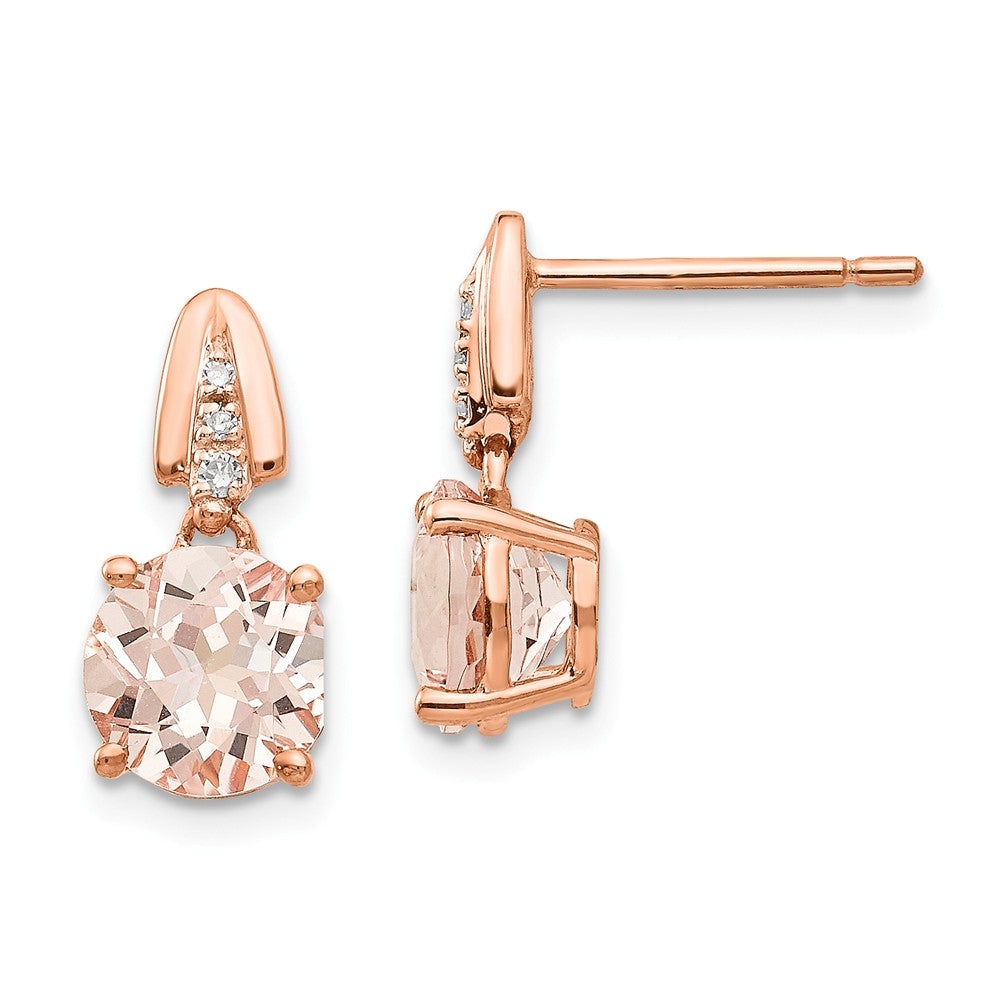 14k Rose Gold Diamond and Morganite Round Post Dangle Earrings