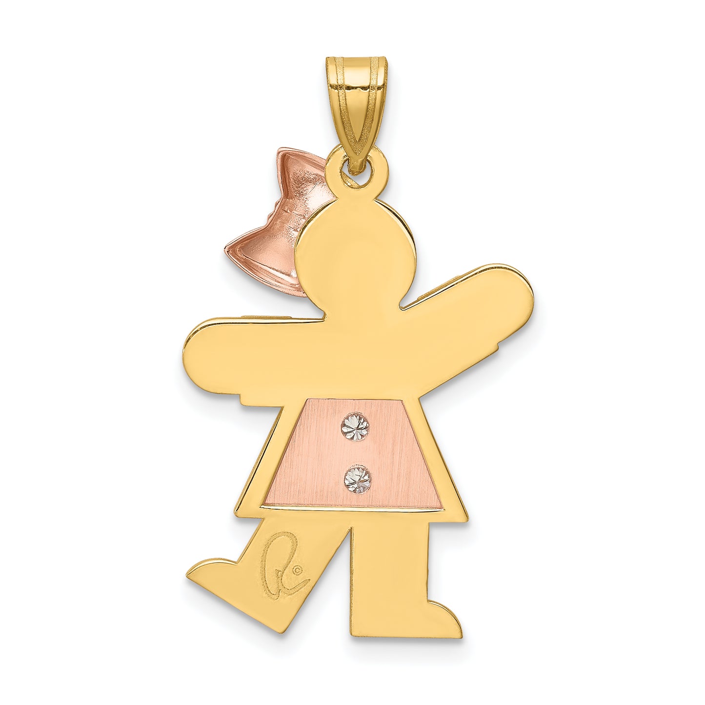 14k Two tone AAA Diamond kid pendant