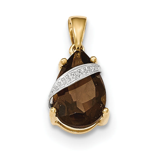 14k Yellow Gold Smoky Quartz and Diamond Pendant