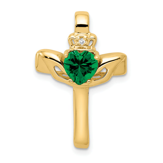 14k 6mm Claddagh Mount St. Helens A Diamond Cross Pendant