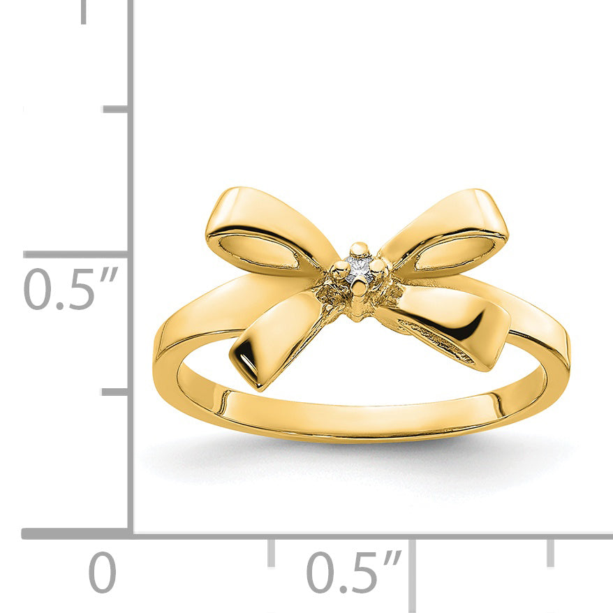 14k Yellow Gold Polished Natural Diamond Bow Ring