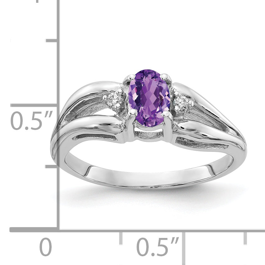 14k White Gold 6x4mm Oval Amethyst AA Diamond ring