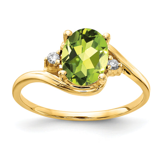 14k 8x6mm Oval Peridot Checker A Diamond ring