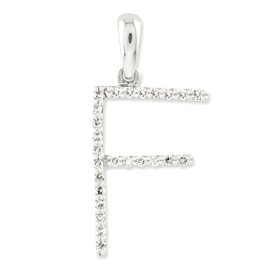 14k White Gold Diamond Initial F Pendant